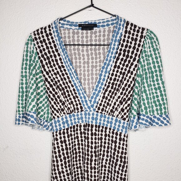 BCBG Max Azria Sz S Polka Dot Colorblock Flowy Knee Length Dress - Picture 3 of 8